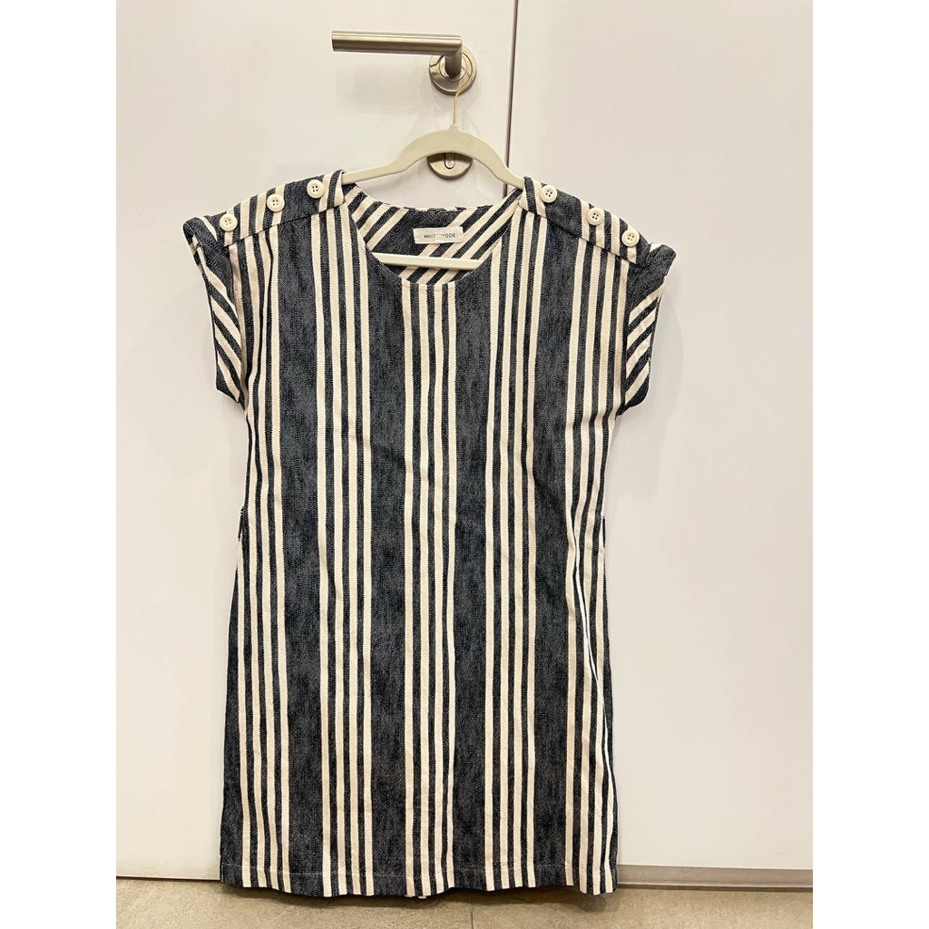 [preloved] whitemode dress garis abu putih L