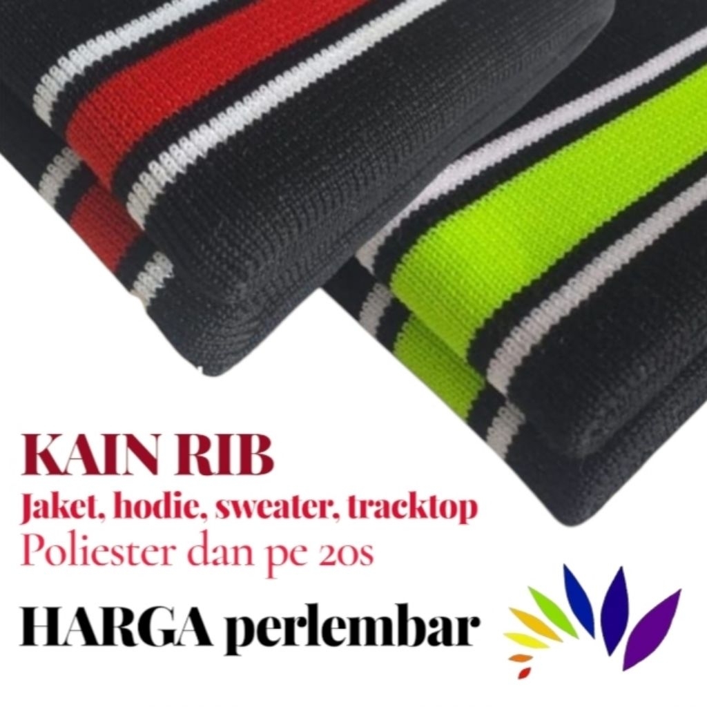 kain rib/bur full warna polos dan salur harga perlembar