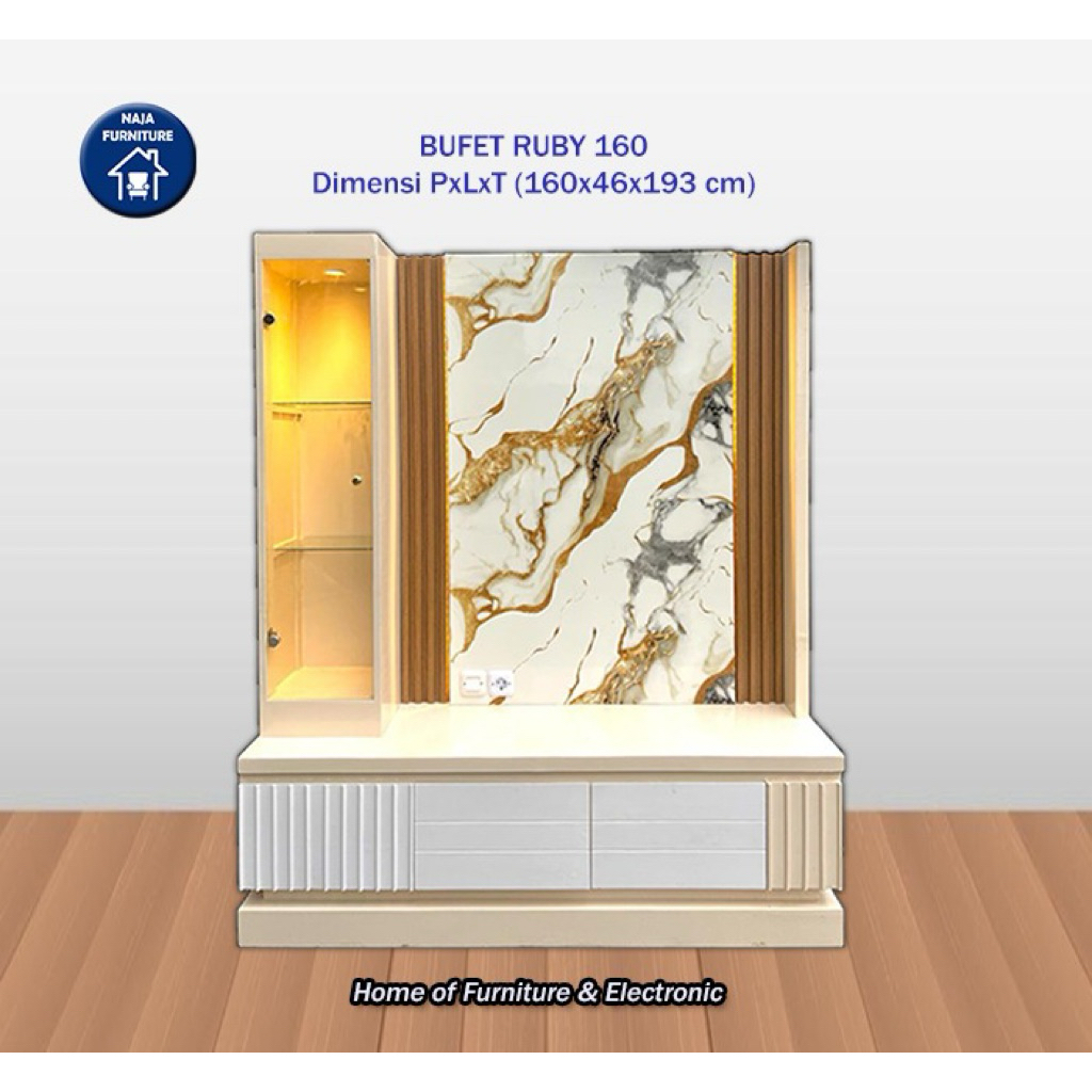 Bufet Backdrop TV Minimalis Ruby 160 | Bufet Pajangan TV | Backdrop TV Wall Panel PVC | Rak TV Minim