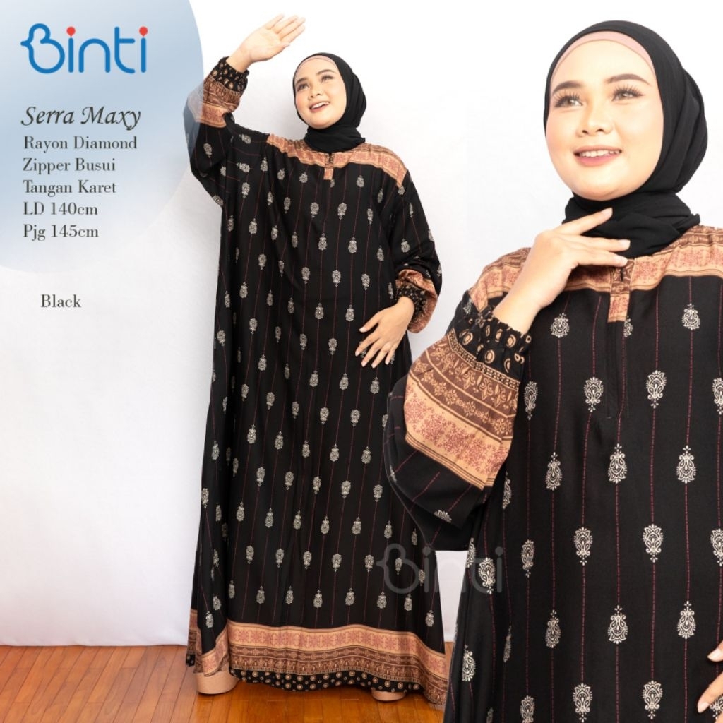 SERRA MAXY DRESS JUMBO Ld 140 RAYON DIAMOND ADEM BY BINTI   Karet Muslim Panjang Formal Wanita Motif