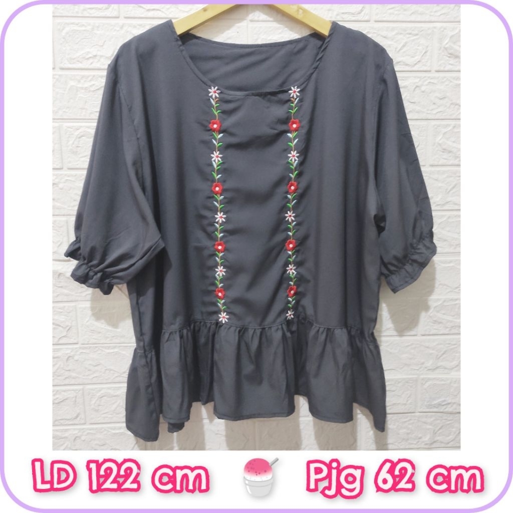 Blouse bordir katun jumbo abu