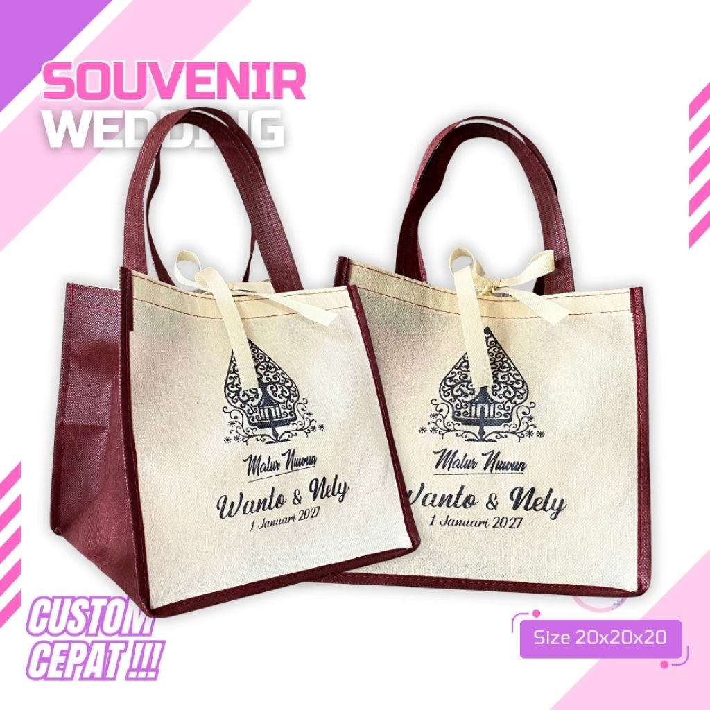 

GOODIEBAG HAJATAN WEDDING AQIQAH ULANG TAHUN MUAT NASI BOX BISA CUSTOM DESIGN TAS SPUNDBOND KOTAK NASI KOTAK KUE