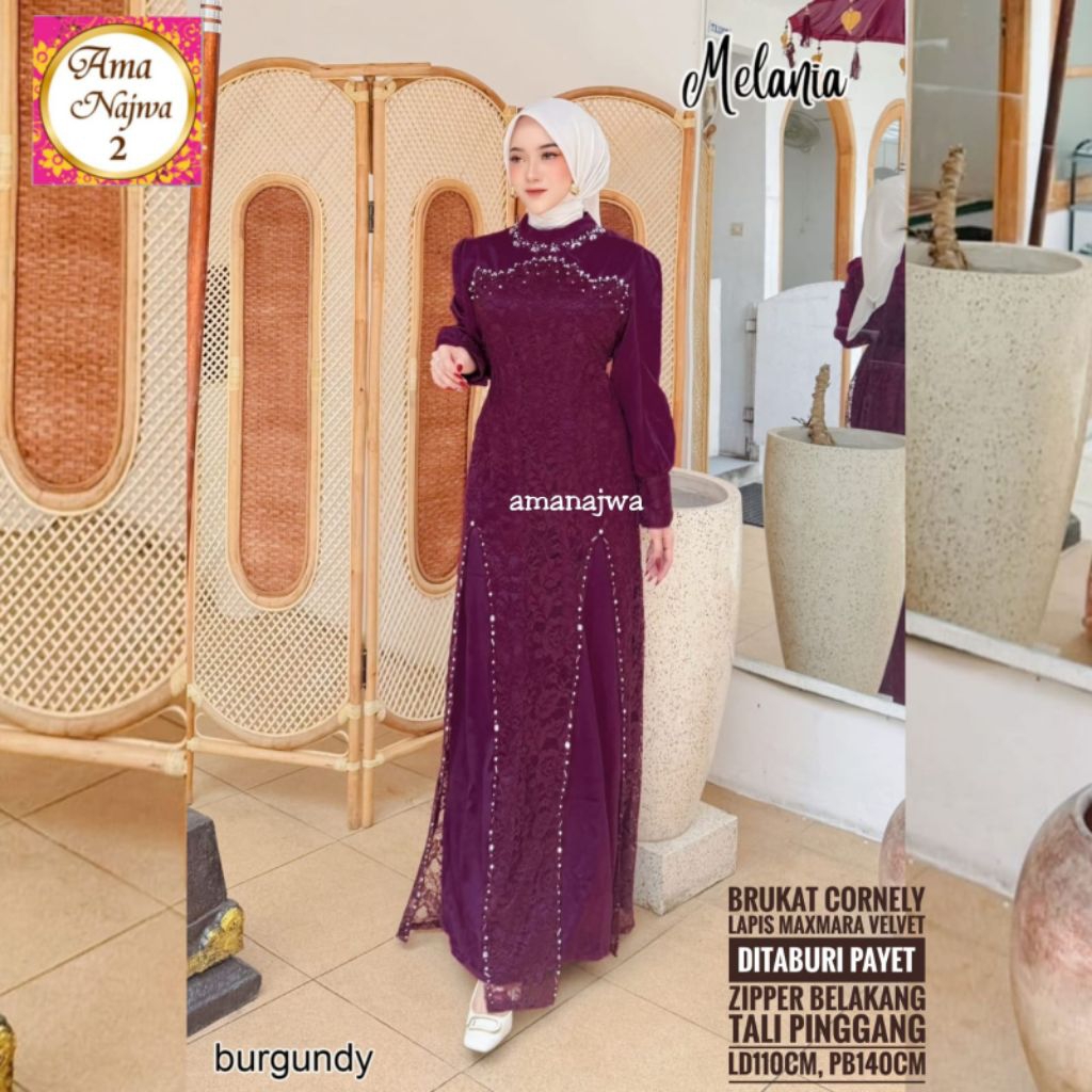 Melania Dress – Gamis Brukat Cornely Lapis Maxmara Velvet, Elegan & Mewah Ditaburi Payet