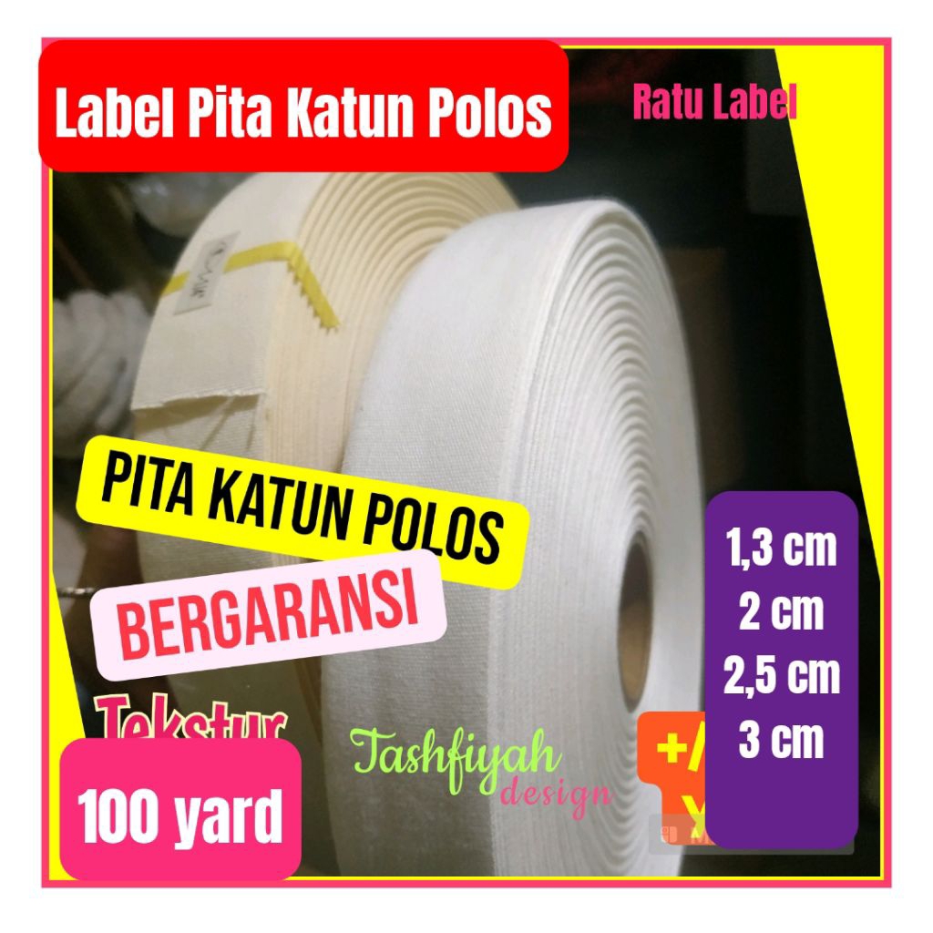 

Pita Label Katun 1,5 cm 1.5 cm Polos Cream Hitam