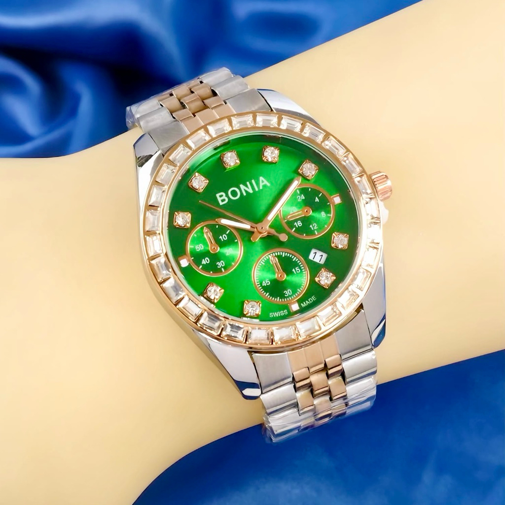 [ HIGH QUALITY ] Jam Tangan Wanita Bonia 4558L Chrono Variasi Tangal Aktif Strap Steinless Include B