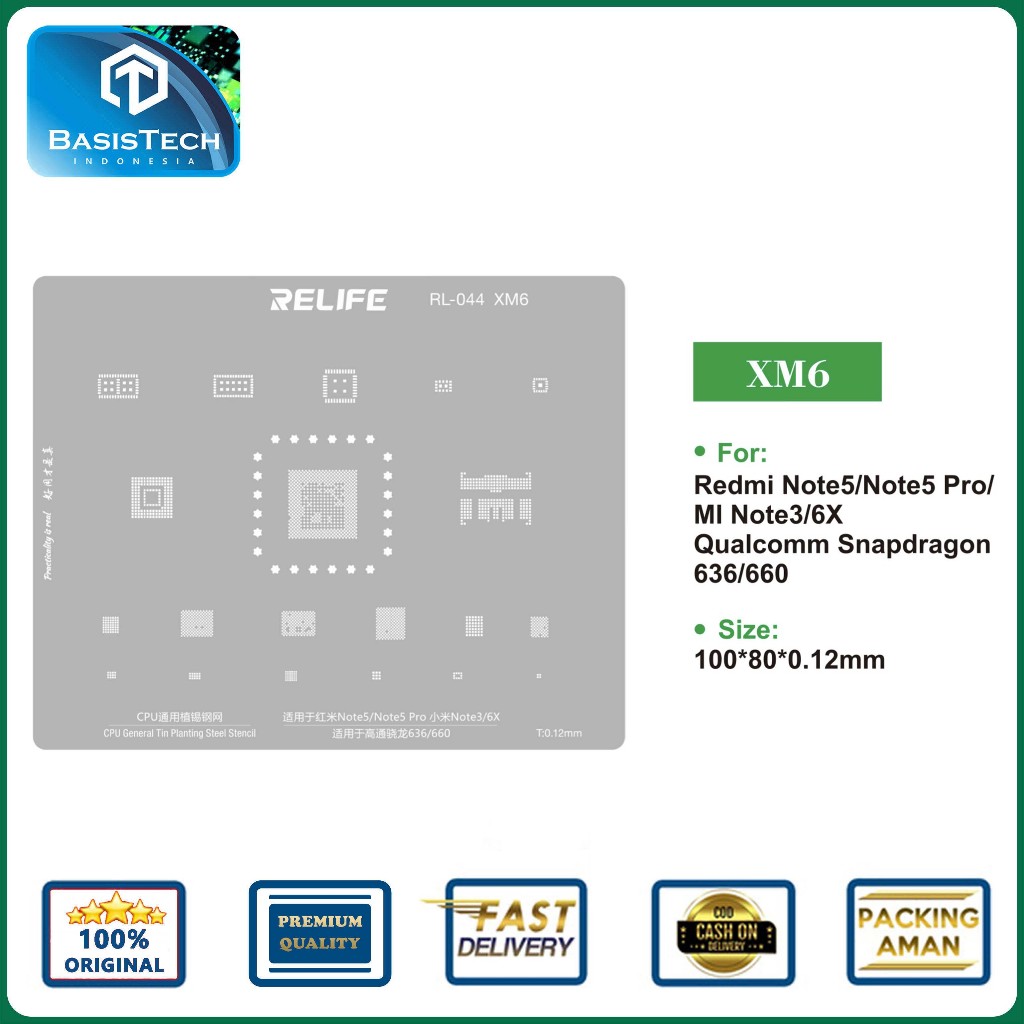 STENCIL PLAT CETAKAN IC BGA CPU REBALLING RELIFE RL-044 XM6 - SNAP DRAGON 636 - 660 - MI 6X - REDMI 