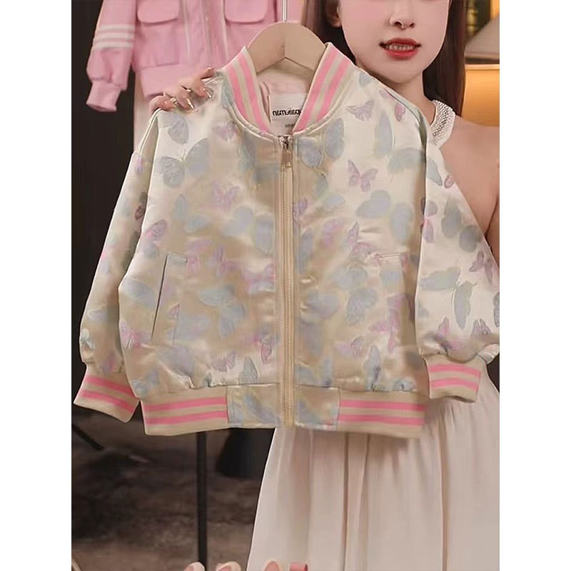 FK25-06902 Jaket Anak. Girl's Jacquard Jersey Baseball Jacket Sz 110-160
