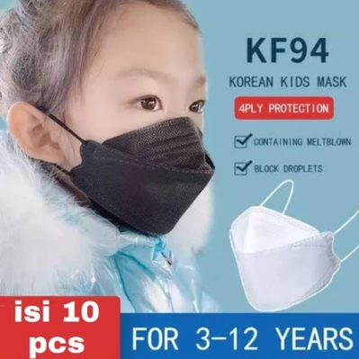 Masker kf94 anak korea Hitam putih 10pcs