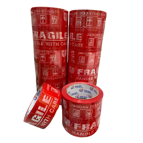 

Lakban Fragile Unboxing 100 Yard BC x 48mm – Tape Fragile Shopee | Merah/Putih | Star Tape Per Pcs