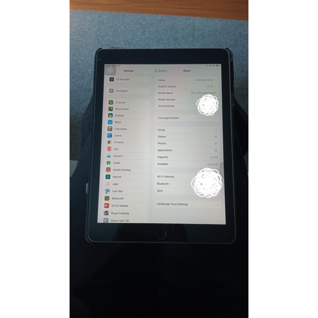 Jual Ipad 6 Second Pemakaian Pribadi (semua fungsi normal) 32GB Wifi Only