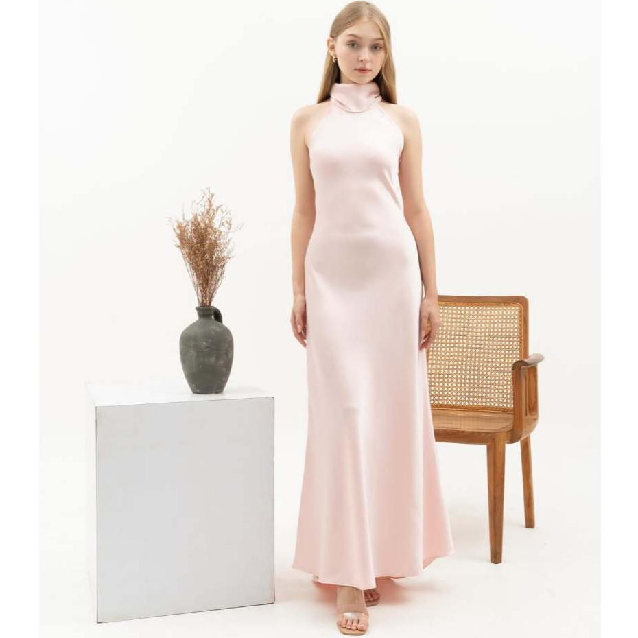 ILONA BACKLESS BRIDESMAID SATIN DRESS KOREA ROSE PINK - PROM NIGHT GOWN CUSTOM - MAXI DRESS KONDANGA