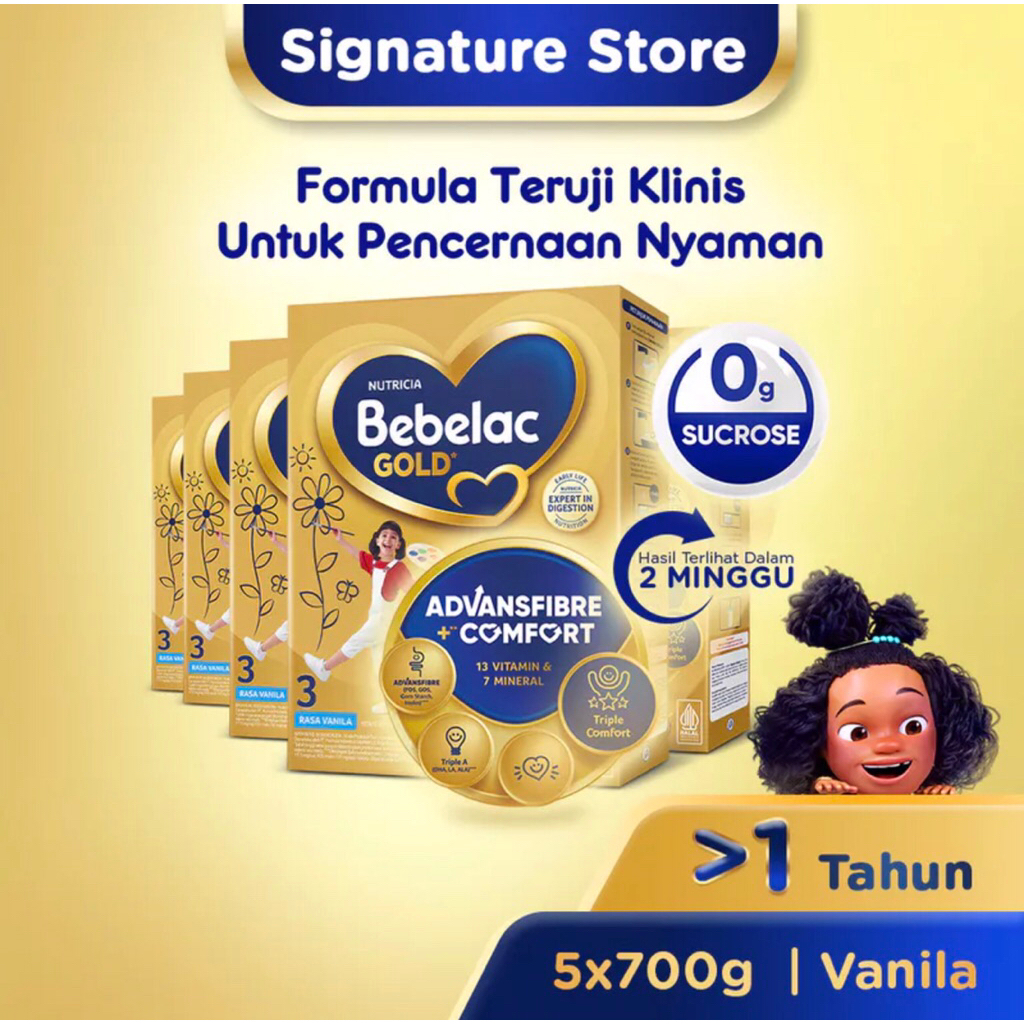 

Bebelac Gold 3 Vanila 700 gr – Formula Teruji Klinis untuk Pencernaan Nyaman​