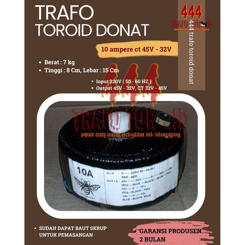 trafo toroid donat 10 Ampere CT 45V - 32V
