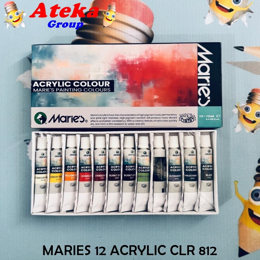 

[1 SET] MARIES 12 ACRYLIC COLOURS 812 - 12 ML