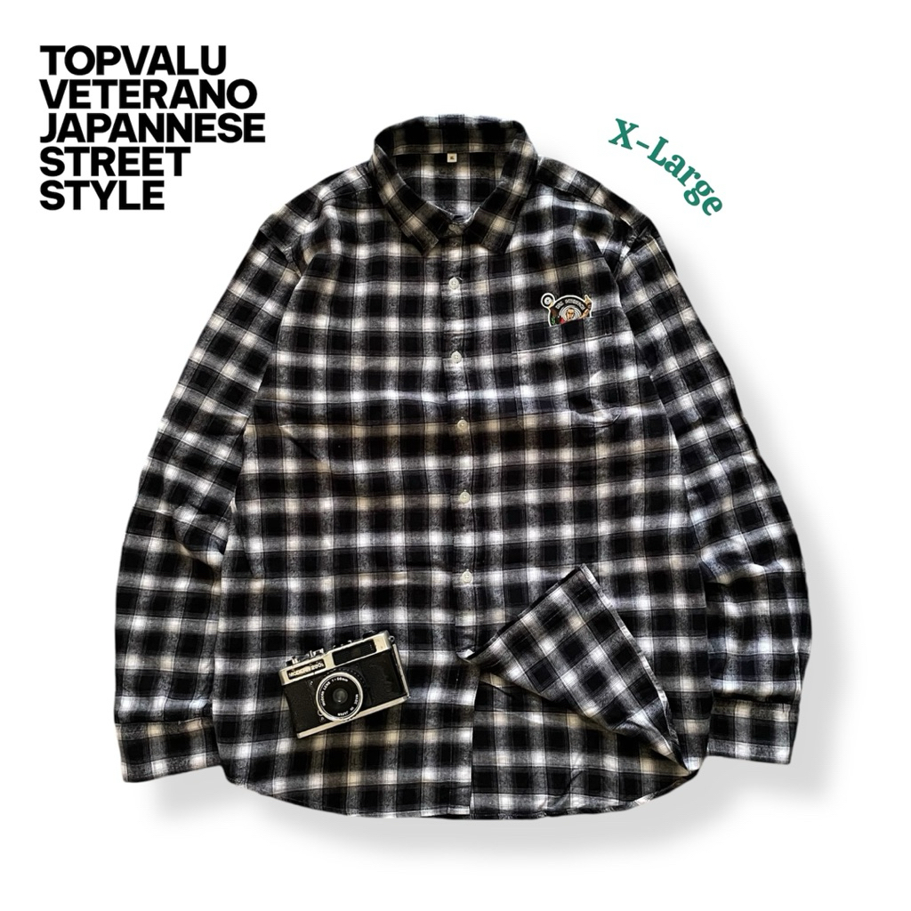 Kemeja panjang flannel Veterano Topvalu Japannese street style Size XL Second Original