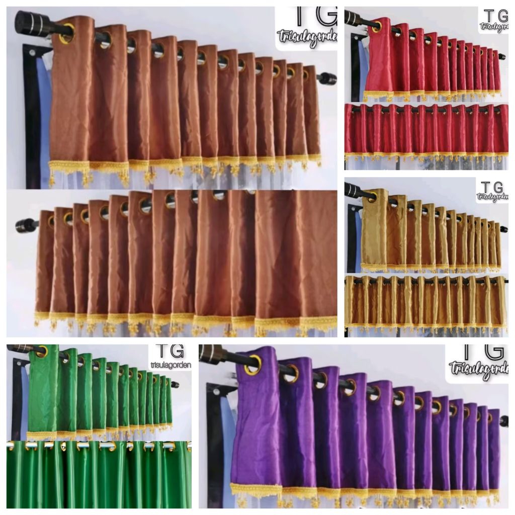 Poni Gorden Smokring 12 gelombang Tirai Pintu Tarung Bahan Blackout Polos Coklat Import