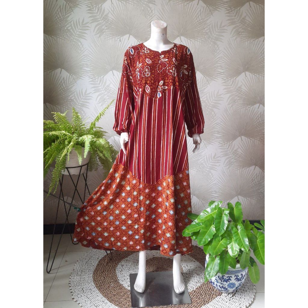 KELIMAN Longdress Batik Cap Ld 120 Pb 138 Jumbo Busui Rayon Premium Resleting Depan Daily Dress Wani
