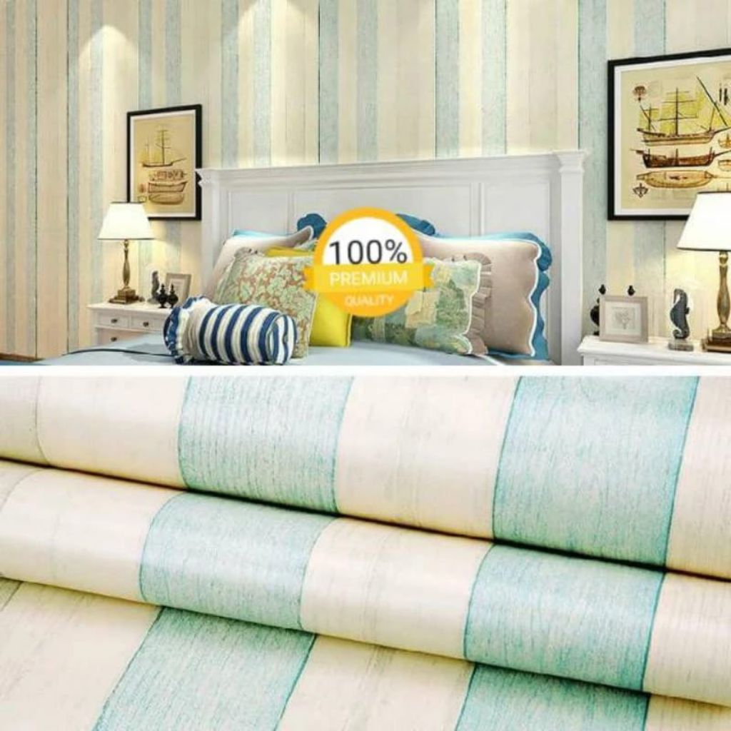 Wallpaper Dinding Motif Kayu Biru Cream [ M2M MALL ] Wallpaper Dinding Ruang Tamu Aesthetic Wallpape