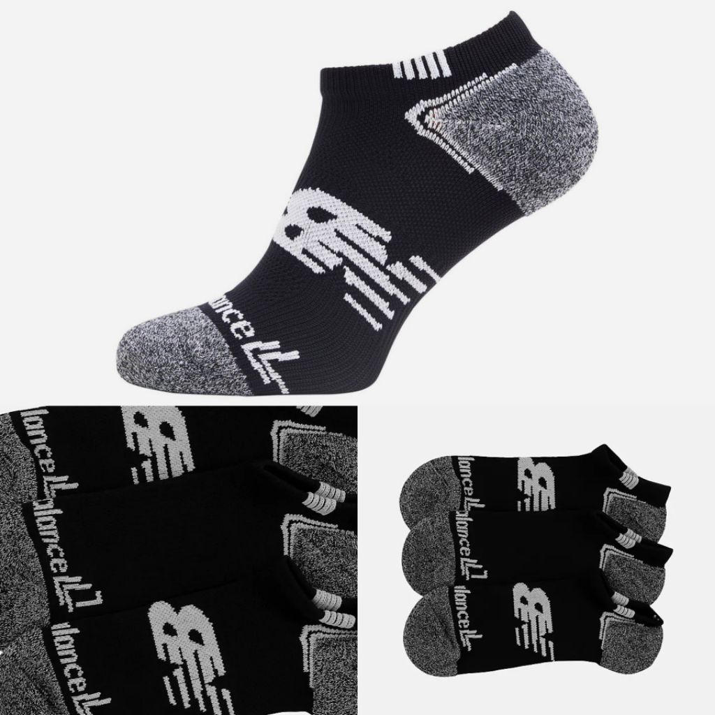 Kaos Kaki Run New NB No Show Run Socks 3 Pairs BLACK - KAUS KAKI SPORT RUNNING PENDEK TEBAL