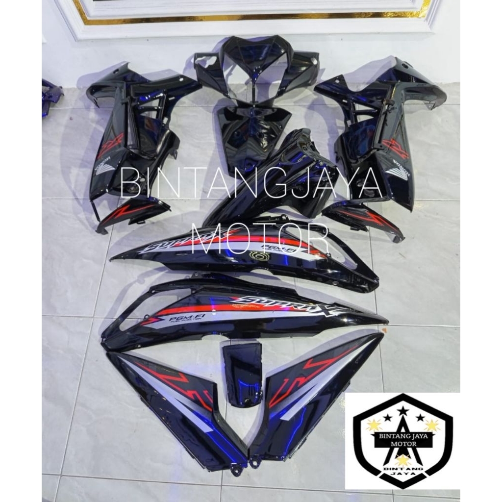 cover body Honda Supra x 125 hitam stiker Supra 125 fi body fullset Honda Supra x 125 fi body Supra 