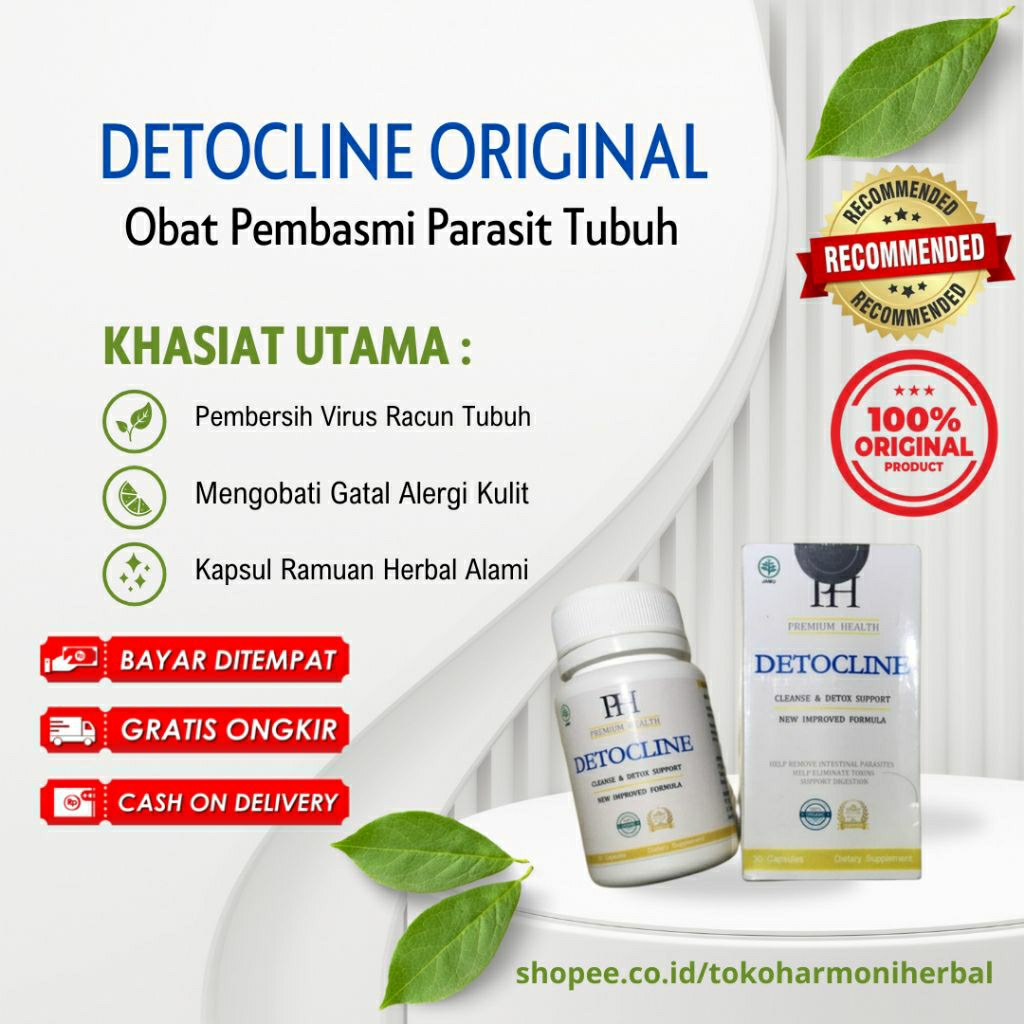 DETOCLINE ORIGINAL OBAT PEMBERSIH PARASIT VIRUS RACUN TUBUH CACING PERUT MENGOBATI ALERGI