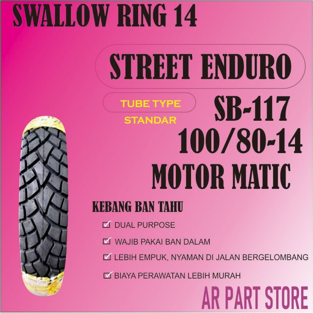 Ban Luar Motor swallow Street Enduro 100/80-14 TUBE TYPE Motor Matic