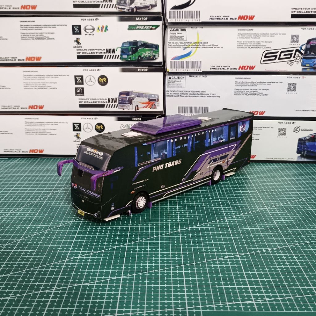 miniatur papercraft bus phd trans kenzo jetbus 5 skala 50