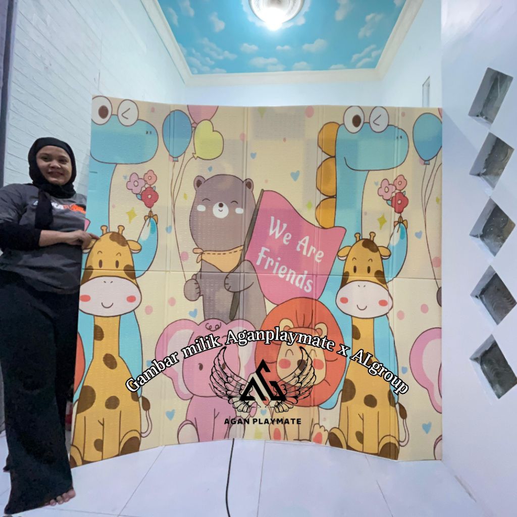 Aganplaymate Tikar Playmate Lipat Anak Bayi Dewasa Motif Timbal Balik Anti Air 180x200cm Busa XPE An