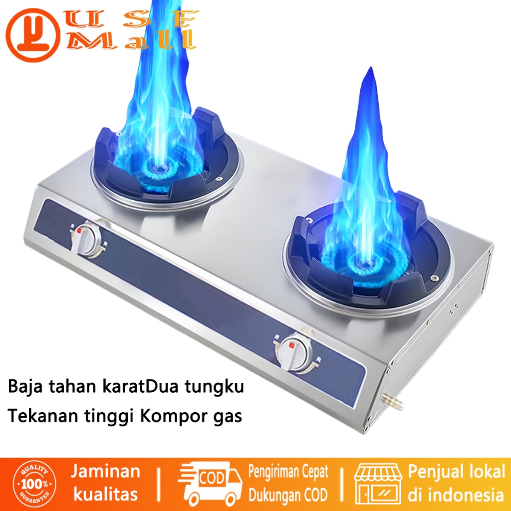 USF Komersial Tekanan Tinggi Kompor Gas Baja Tahan Karat Pembakar Ganda Kompor Gas Peralatan Masak