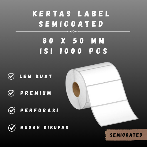 

SC 80x50 - 1" @1.000 - 1Line CORE 1 INCH 80X50MM 80 X 50 MM 8X5 CM 8 X 5 CM BARCODE LABEL SEMICOAT STICKER STIKER SC SEMICOATED 1000 PCS