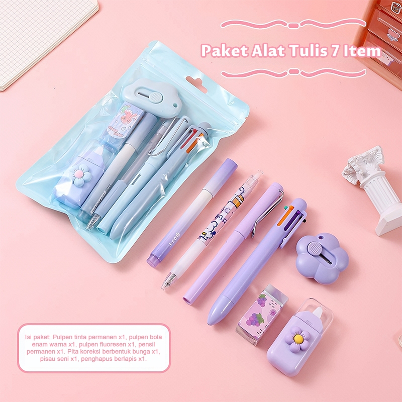 

【COD】7-Piece-Set Atk Kantor Pulpen Stabilo Pengjapus Tip Komplit Cutter Hadiah Sekolah Anak Set H566