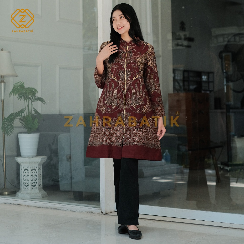 Batik Zahra-Tunik Wanita-Motif Antasena Warna Maroon