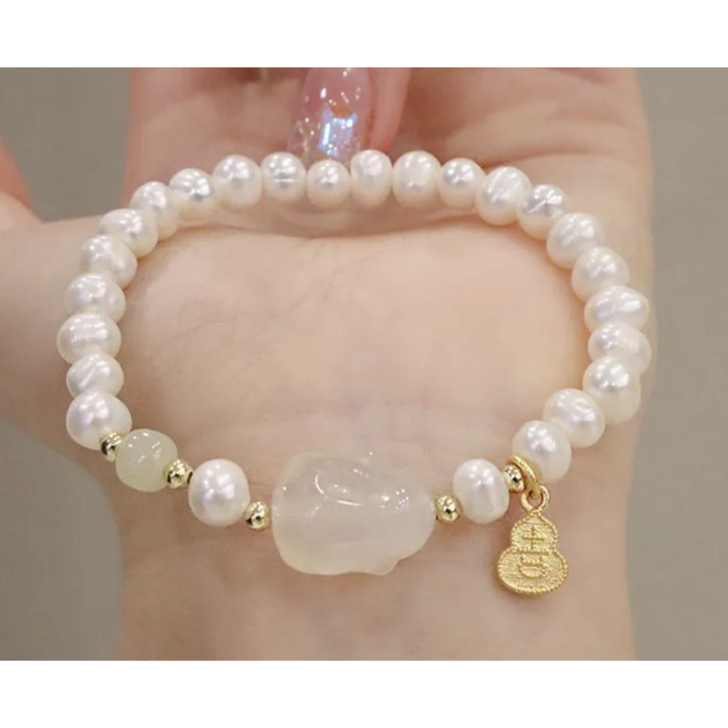Mong&Co Jade Pearl Bracelet Anti-Karat Wanita || Mong&Co Gemstone Bracelet Gold Plated Wanita