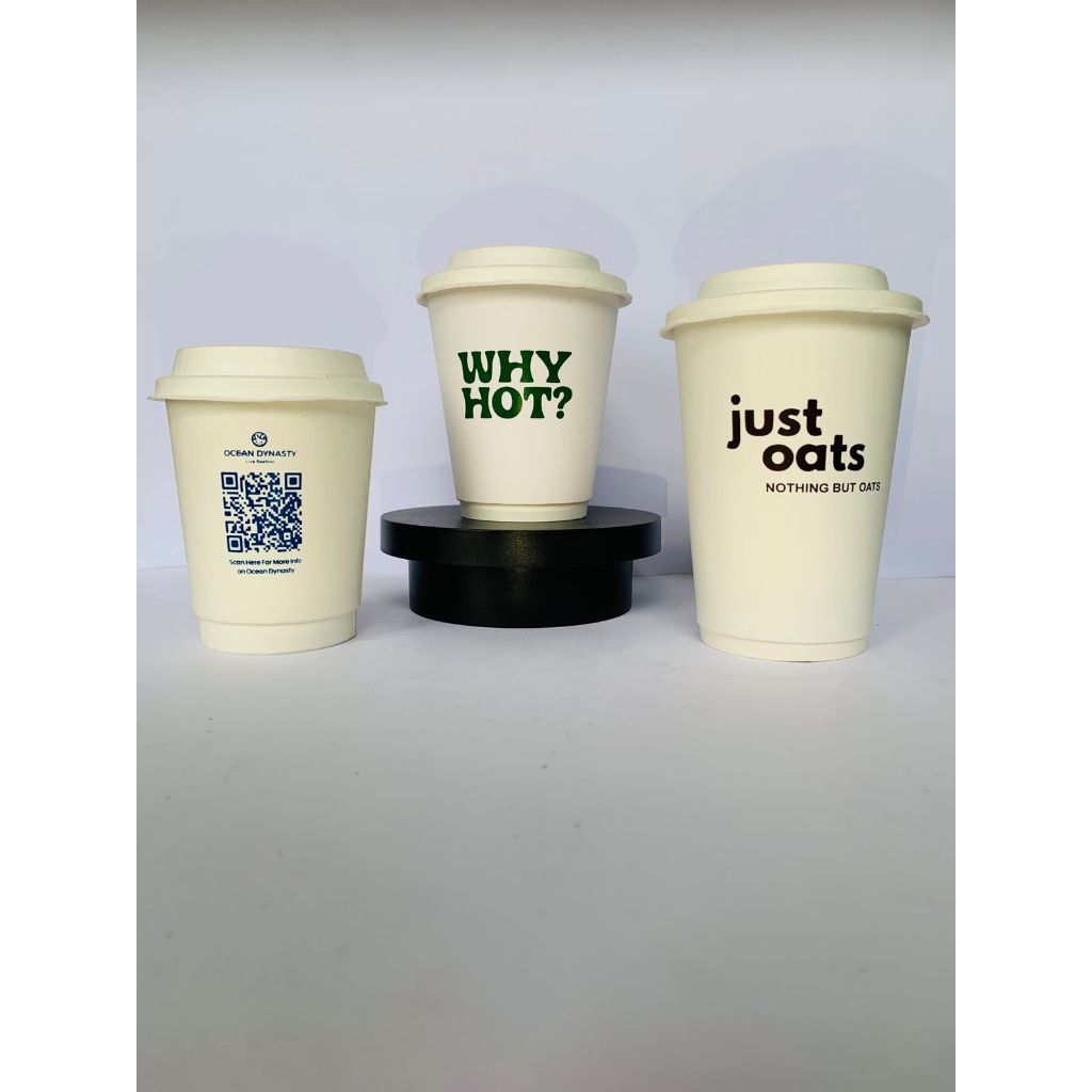 Gelas Cup/Paper Cup Double Wall Putih 8oz, 12oz, 16oz + Tutup Lid Bagasse | Sablon Custom | Gelas Cu