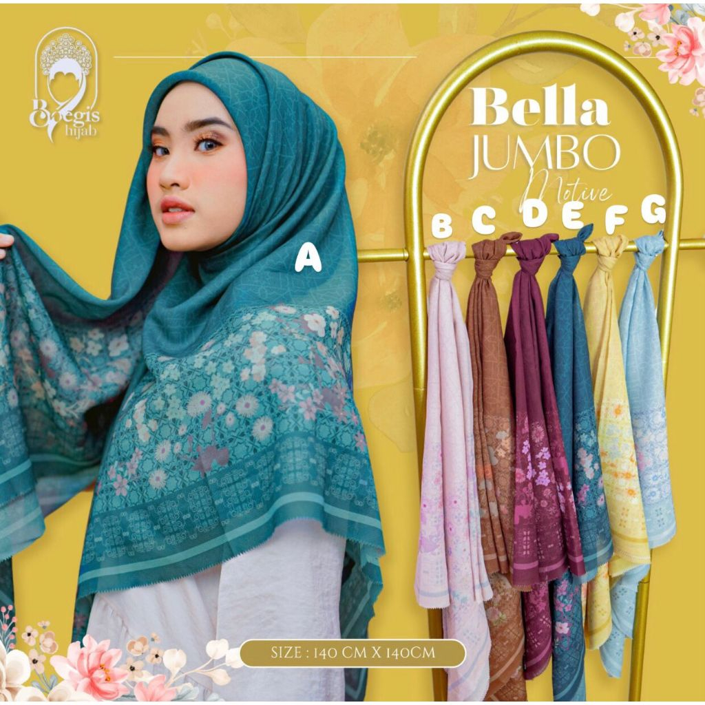 BUGIS HIJAB - Hijab Segi Empat Motif Bella Square Motif Syar'i Jumbo Polycotton Premium 140x140 cm B