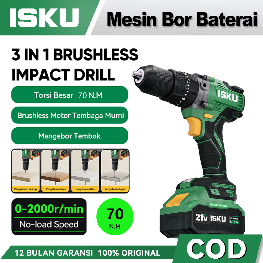ISKU Mesin bor baterai cas bor listrik murah bor tangan baterai besi tembok Beton kayu Cordless Dril