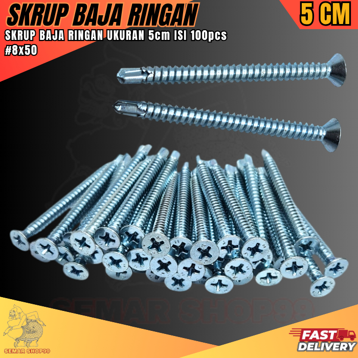 PAKET ISI 100 PCS Sekrup Baja Ringan / Skrup Baja Rigan Ukuran 5cm Tajam Kuat / Sekrup Baja Ringan 8
