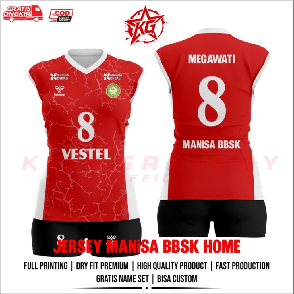 JERSEY VOLI MANISA BBSK MERAH FULL PRINTING GRATIS NAMA DAN NOMOR