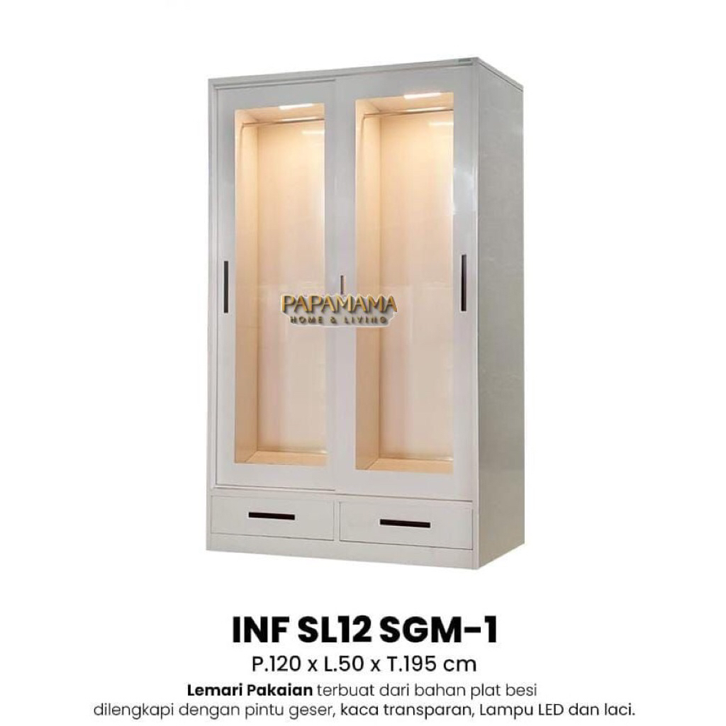 Lemari Pakaian Gamis Plat Besi - Lemari Gamis 2 Pintu Sliding Full Gantungan