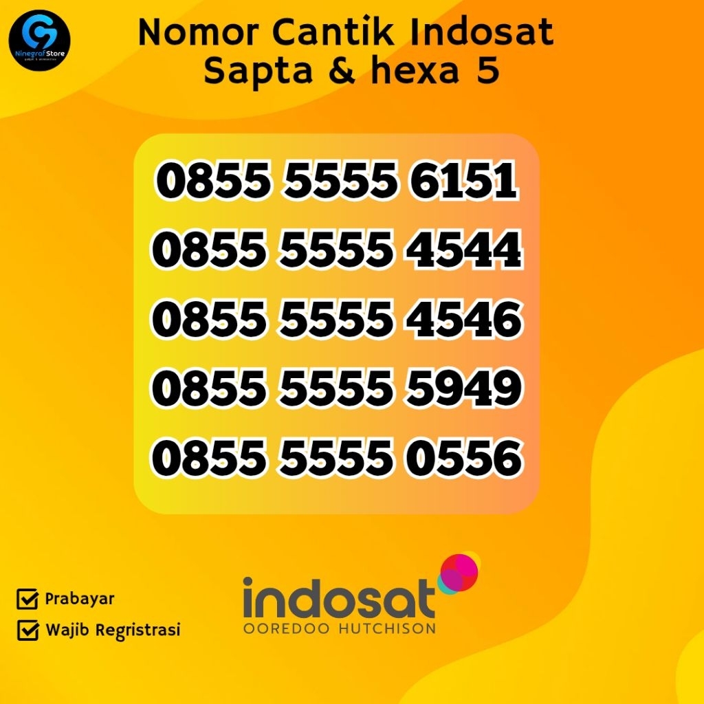 Nomor cantik indosat Sapta dan hexa 5 prabayar