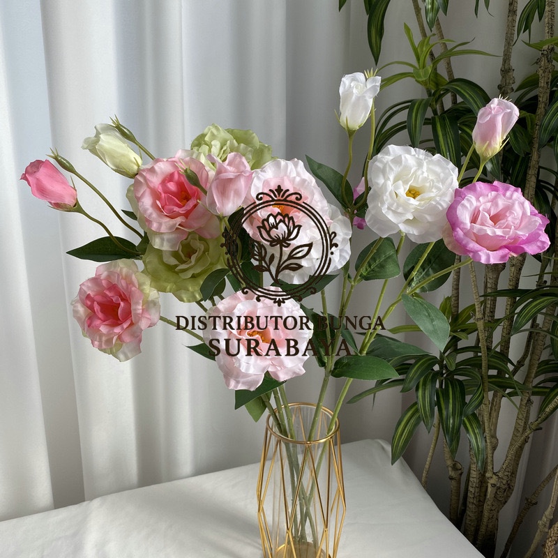 LISIANTHUS CABANG 3 BUNGA PALSU LISIANTUS CABANG 3 BUNGA TANGKAI PANJANG MENJUNTAI VAS BUNGA HIASAN 