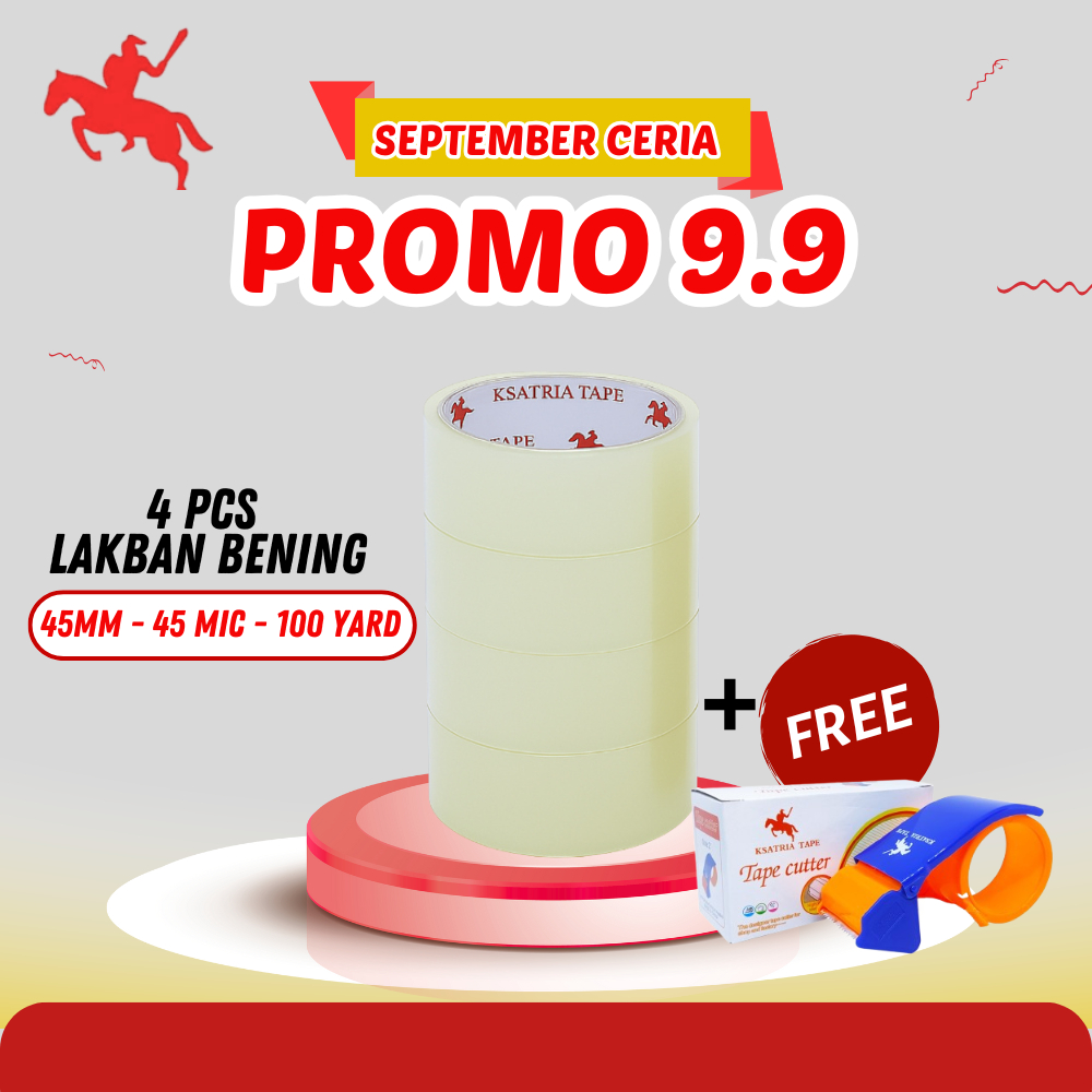 

PAKET HEMAT 4 PCS Lakban Bening 45MM X 100 YARD + Tape Cutter