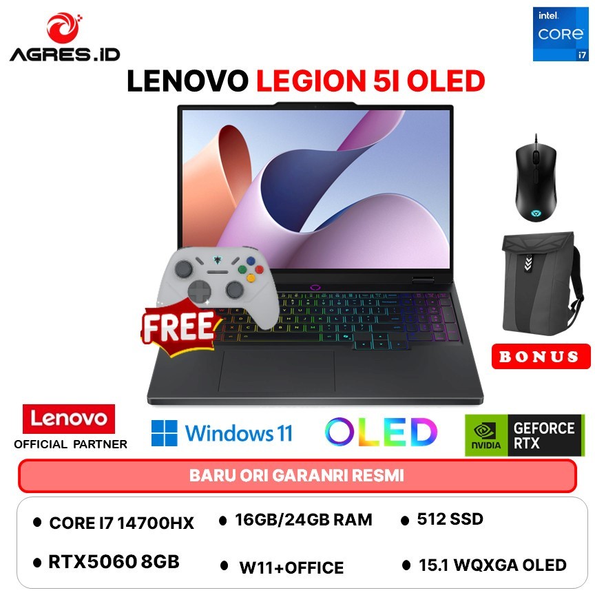 LENOVO LEGION 5I OLED I7 14700HX RTX5060 8GB/ 24GB 512GB W11+OHS+15.1 WQXGA 165HZ -43ID