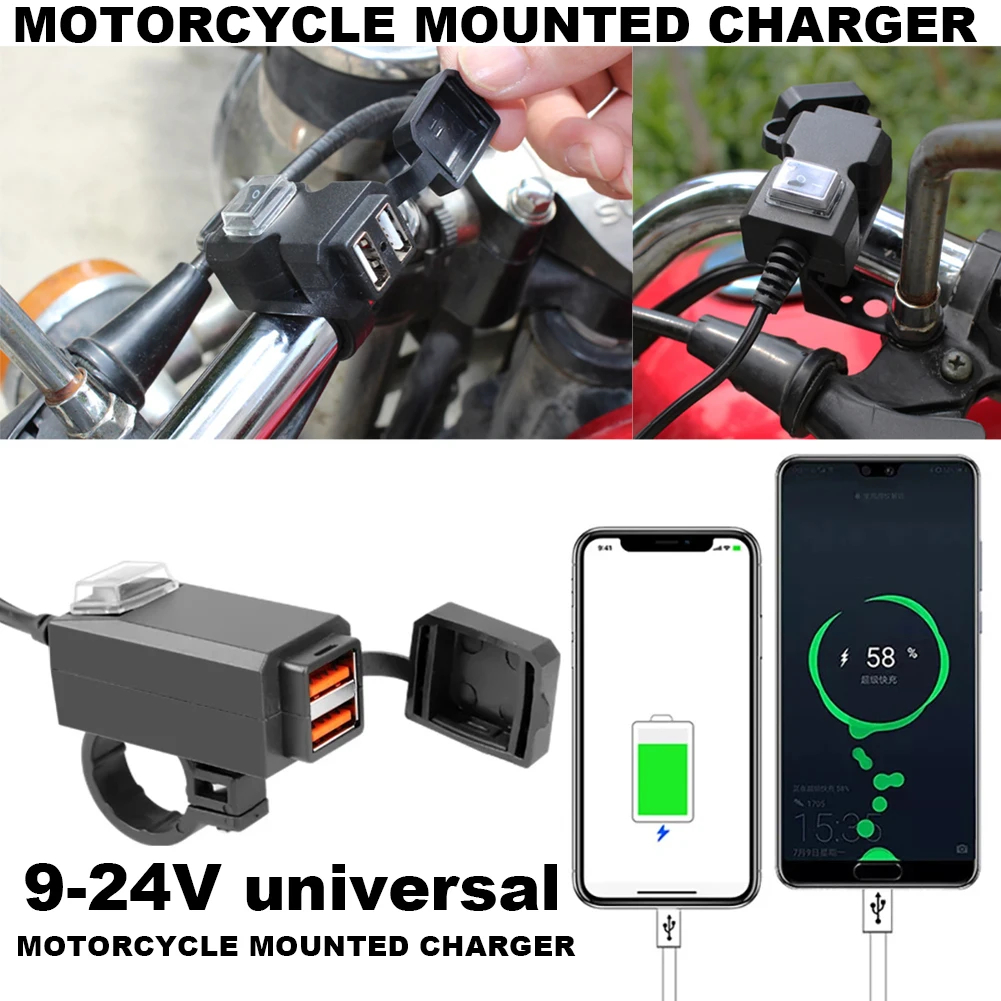 Charger Stang Spion Motor Dual Port Quick Charger 2A QC Fast Charging Waterproof Motorcycle Vehicle-