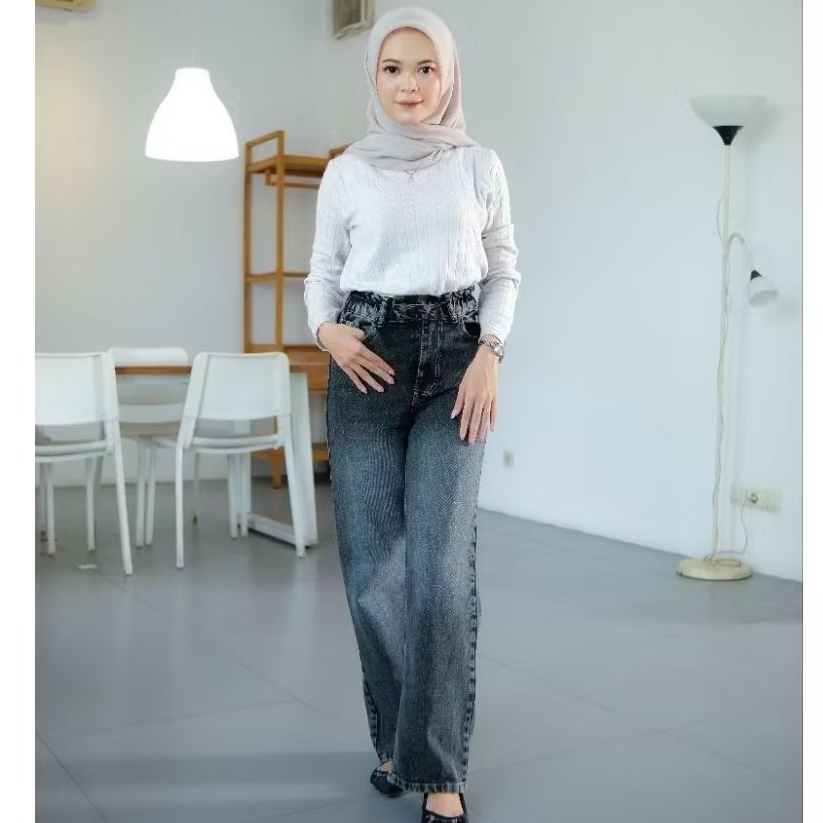 KULOT HIGHWAIST JEANS - LOOSE HIGHWAIST PINGGANG KARET KANCING 2