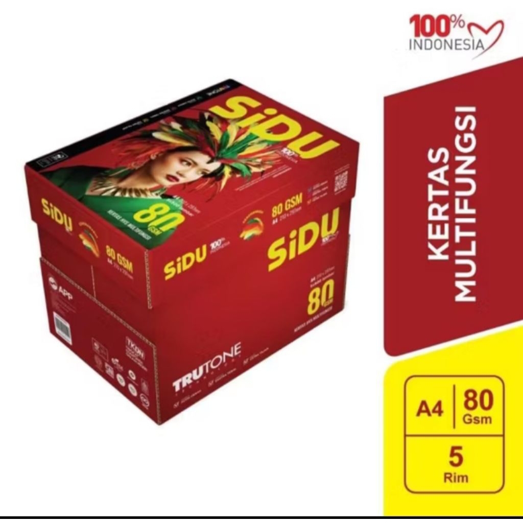 

Kertas HVS A4 80 Gram Sidu 1 Box ( 5 Rim )