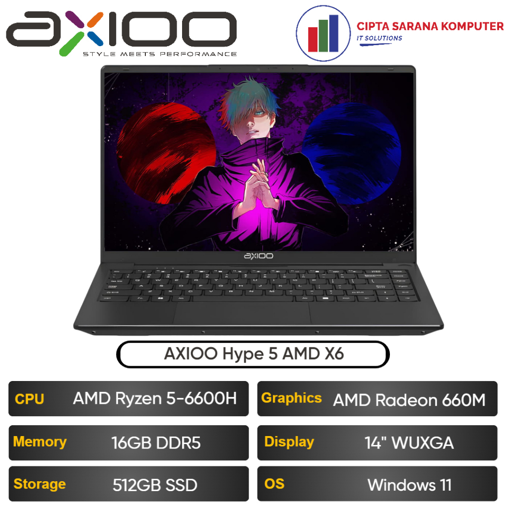 AXIOO Hype 5 AMD X6 AMD Ryzen 5-6600H 16GB 512GB 14" WUXGA Windows 11 - Grey