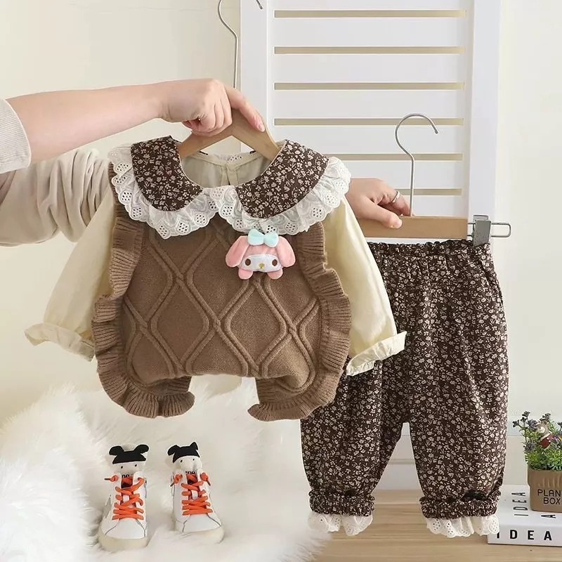Setelan Baju & Celana Import Anak Perempuan Usia 1-4 Tahun | Oneset Atasan Model 2in1 Kemeja Lengan 
