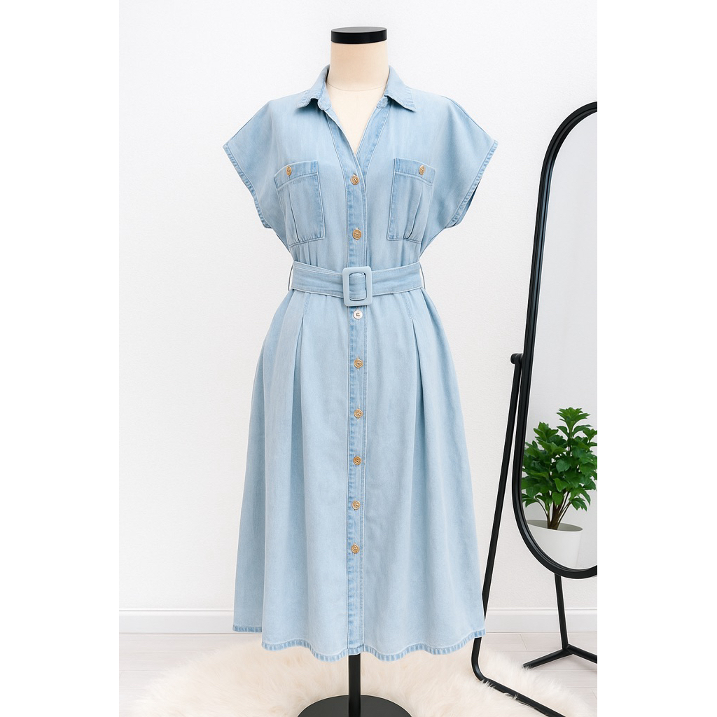 [Raya] Dress wanita-midi dress jeans premium import