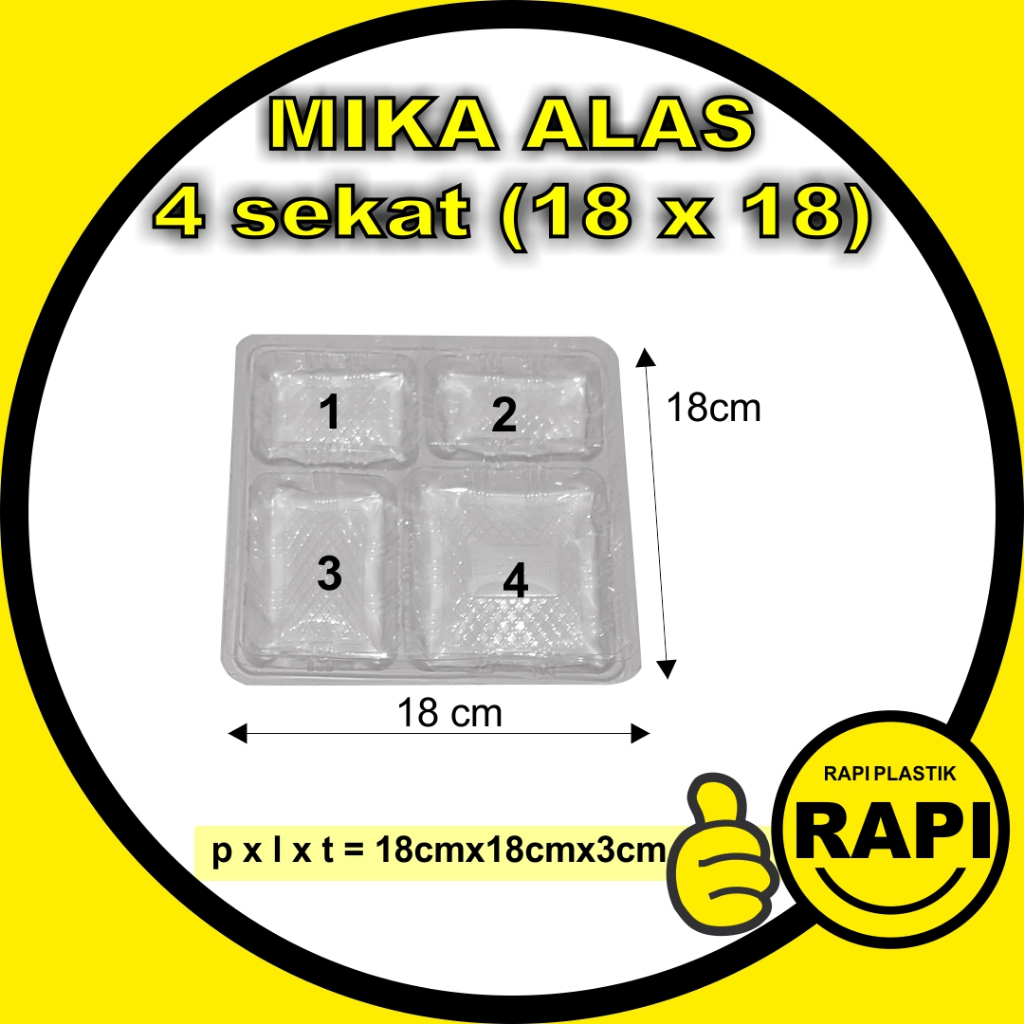 Mika Alas 18x18 Ber Sekat 4 utk Tatakan Alas Dus Box Kotak Nasi Sayur